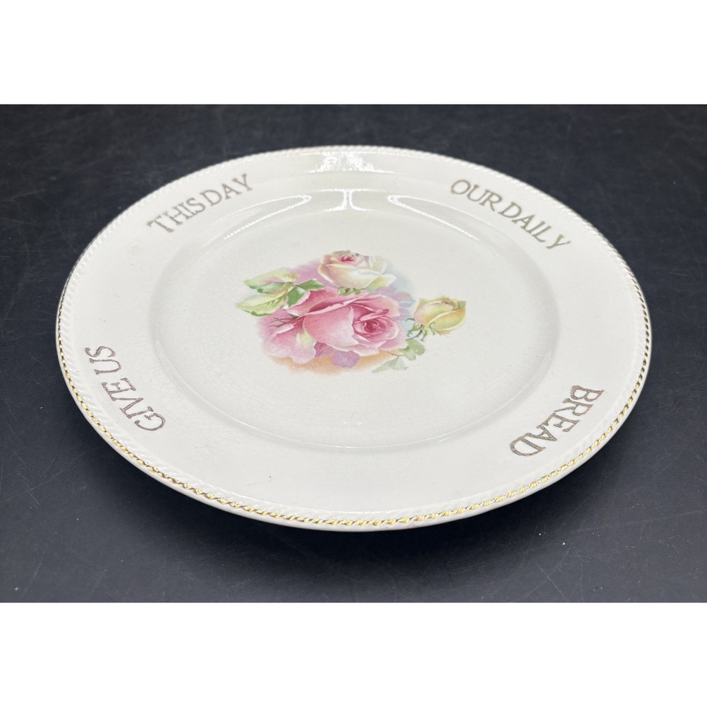 Vintage "Give Us This Day Our Daily Bread" 9 1/4" Plate Floral Pink